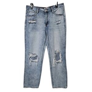 Risen High Rise Distressed Jeans Womens 11 (32x27) Blue Holes Light Wash RDP5058